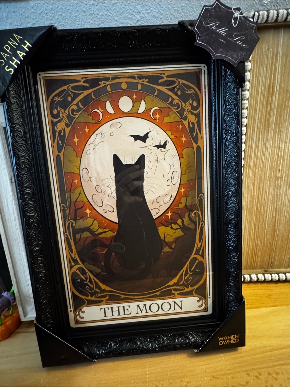 Sapna Shah Halloween Tarot Card The Moon Black Cat Framed Wall Picture